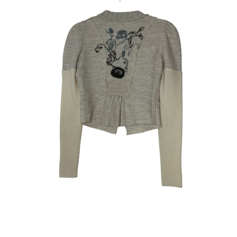 Free people‎ Jacket Women's XS 100%Wool  embroidery Crop Cozy Boho Stretch - Picture 2 of 9